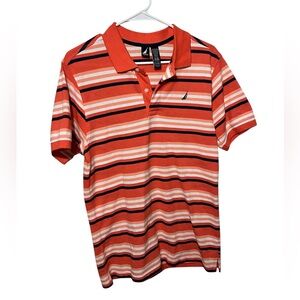 Nautica Men's Striped Polo Shirt - orange and White. Size Xl /EG. (18/20). (04)